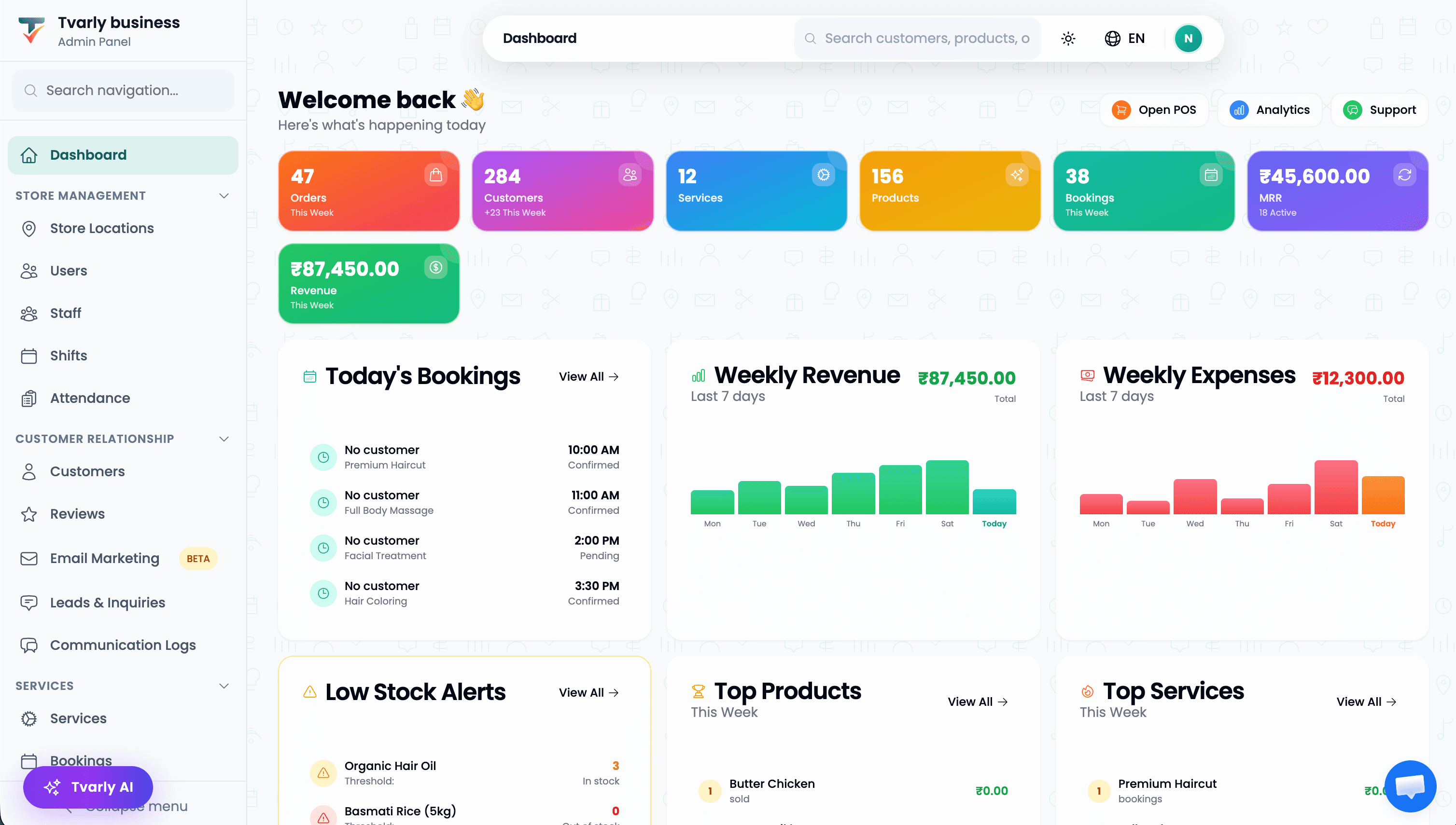 Tvarly business dashboard